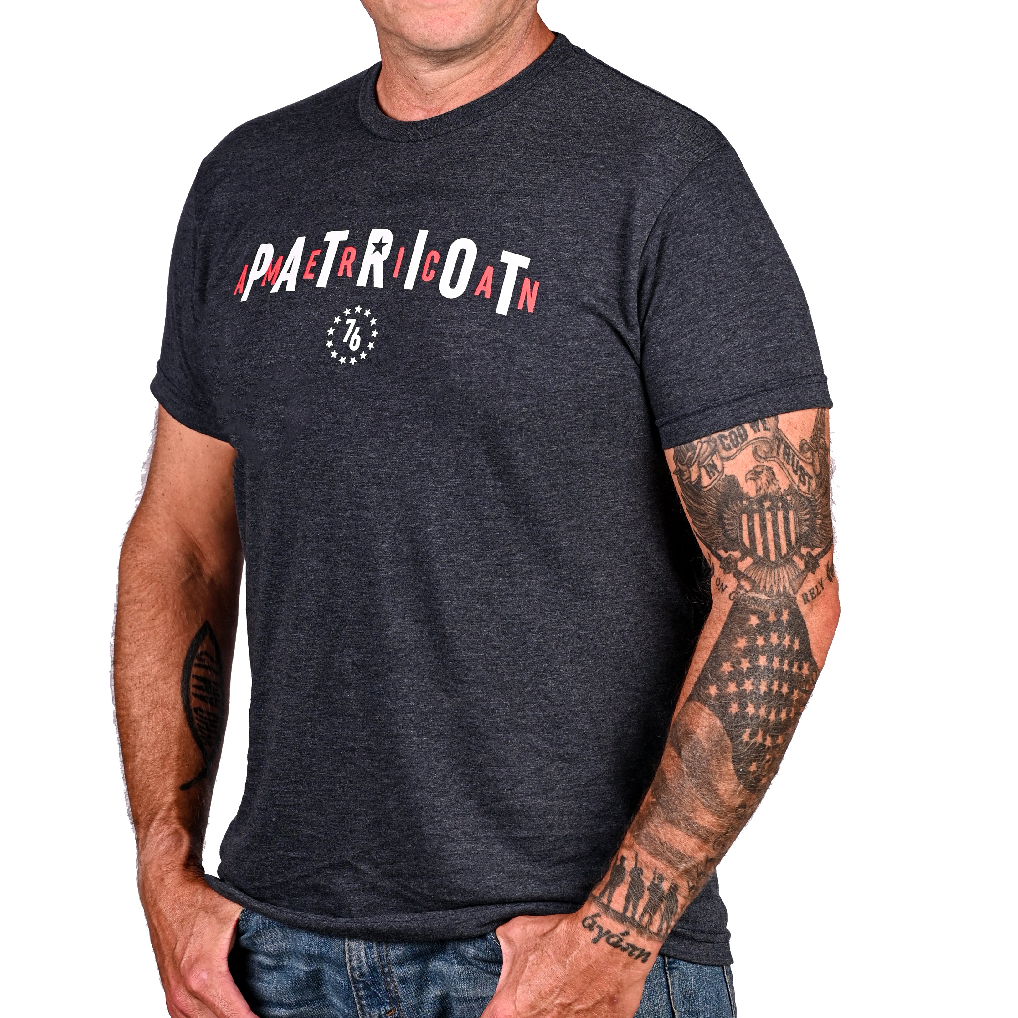 Left Front View of the Men's American Patriot Fit Tshirt