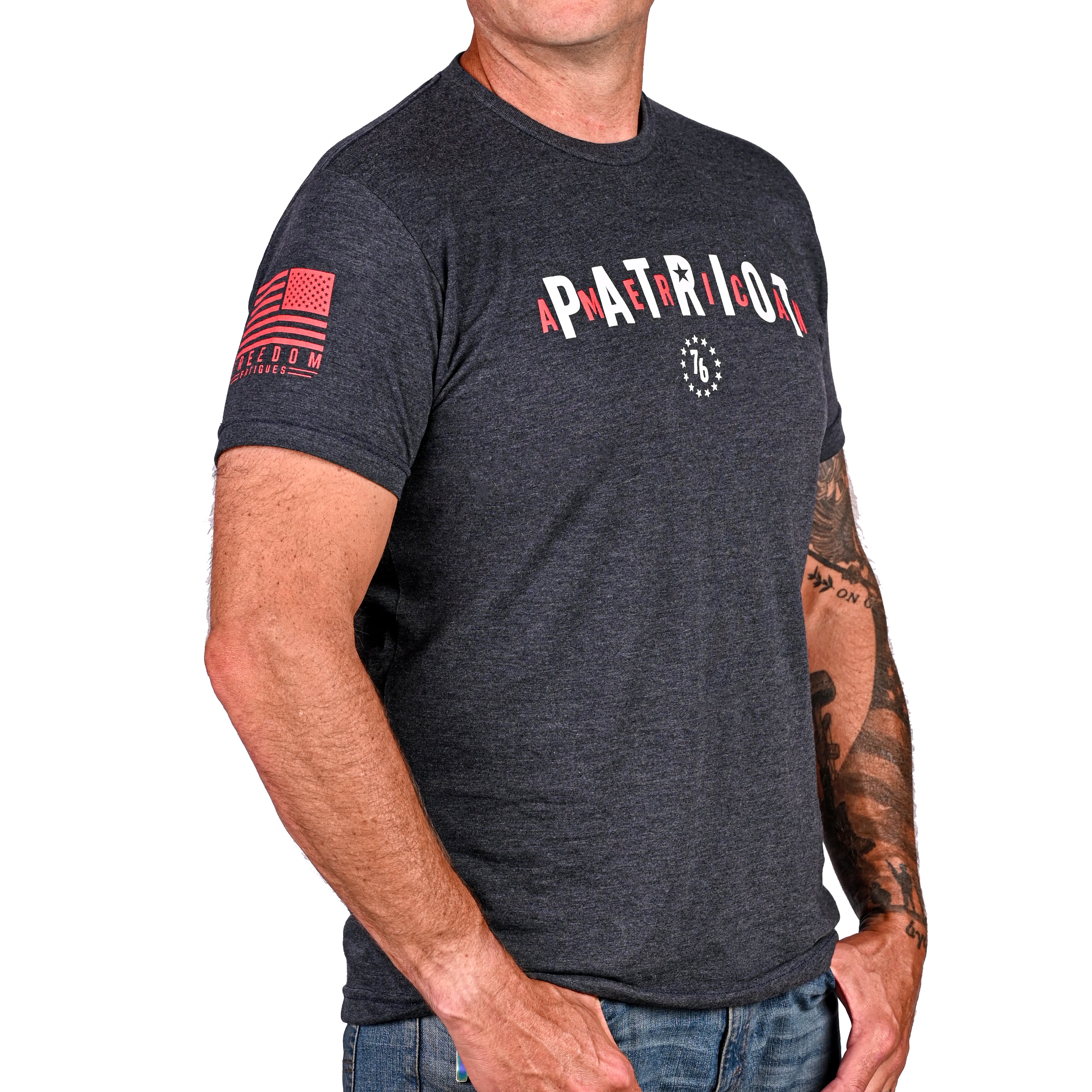 Right Side View of the Men's American Patriot Triblend Tshirt