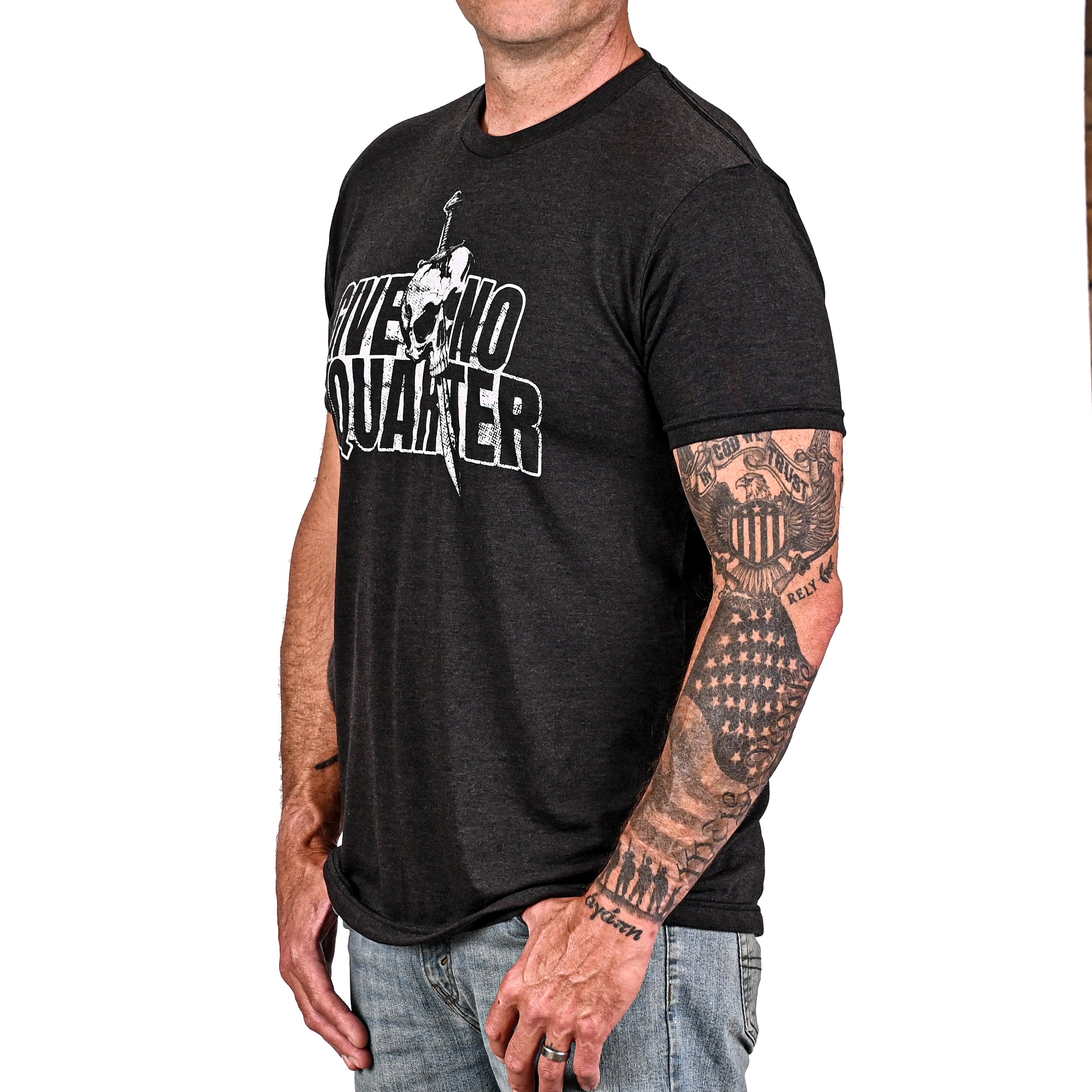 Men's Give No Quarter Patriotic T-shirt, Left Side