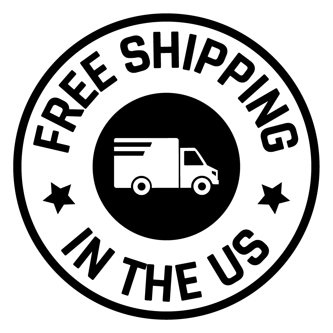 Free shipping in the US logo with a delivery truck icon on a white background