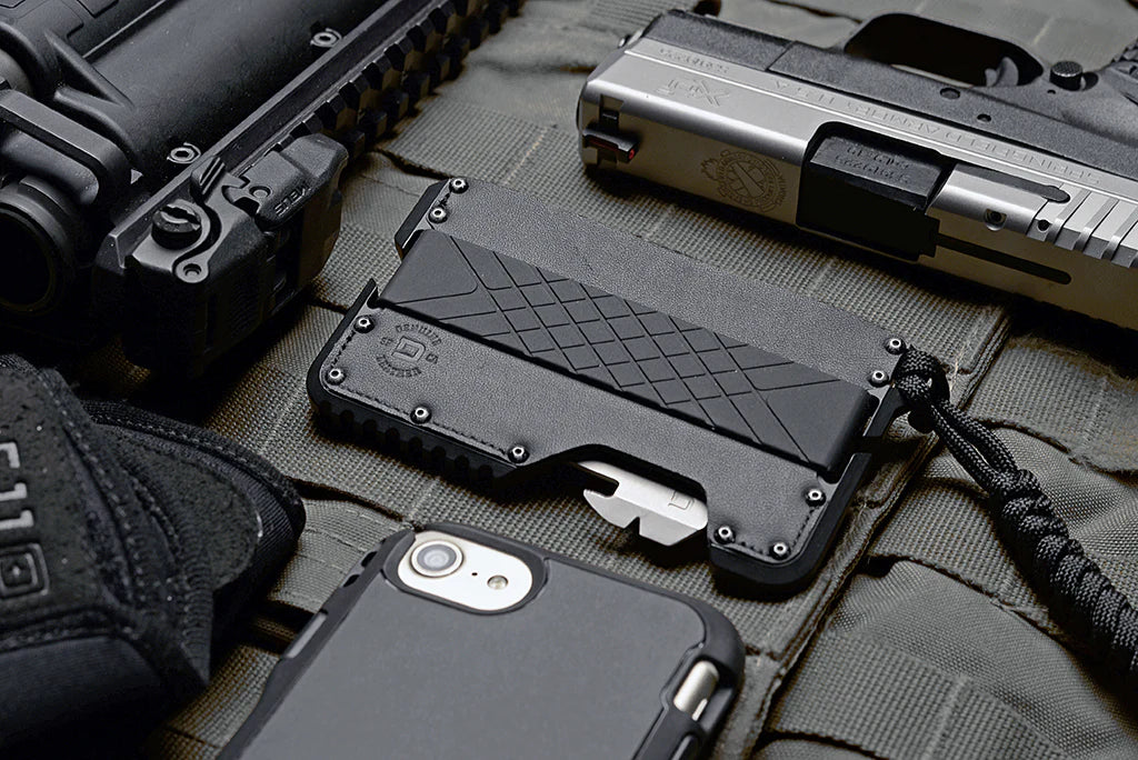 Tactical gear and accessories on an EDC bag
