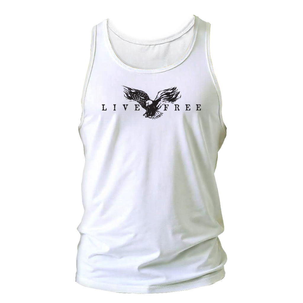 Men's Live Free Patriotic Tank Top in White, Front View