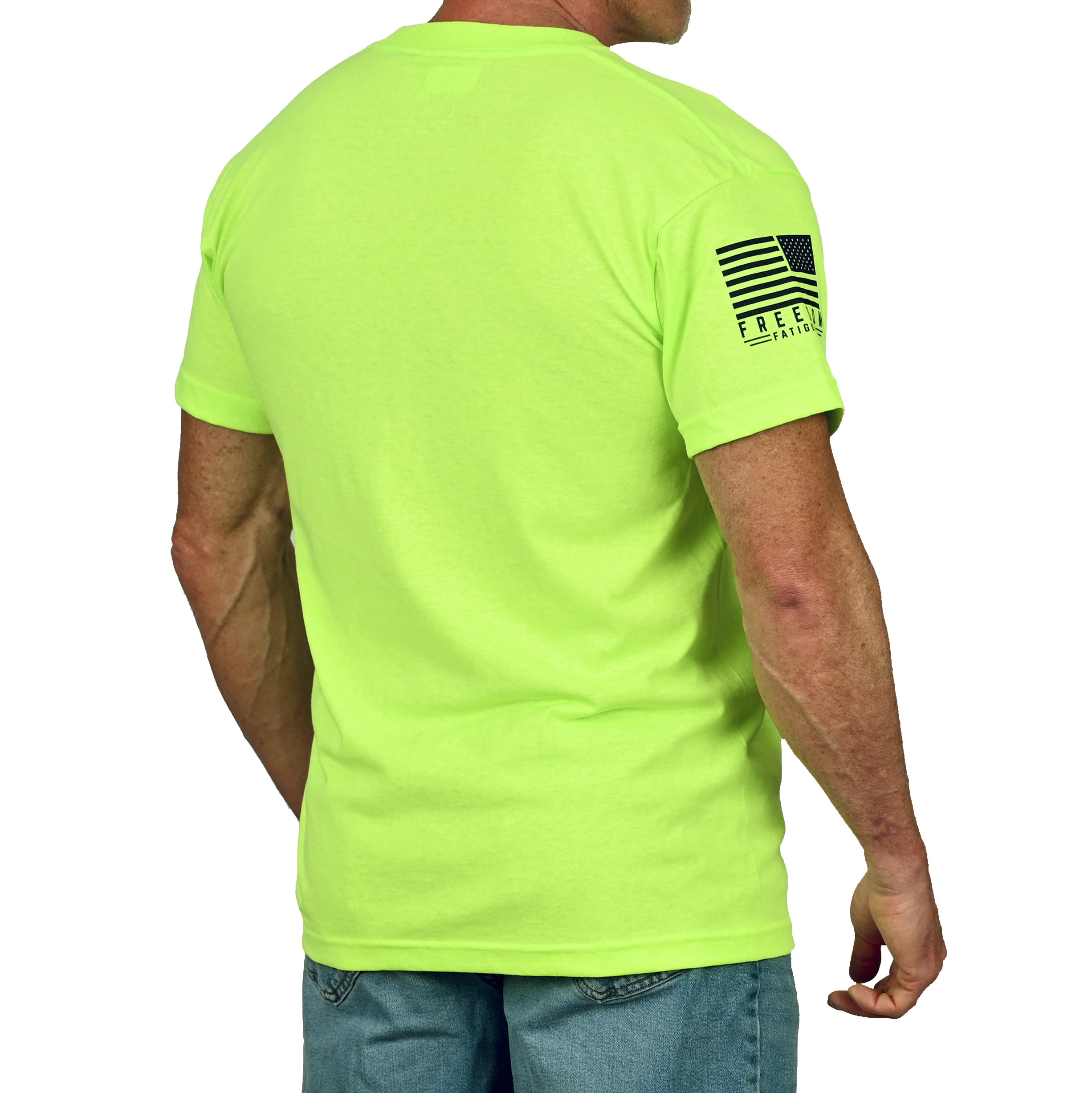 Men's Basic Hi-Vis Green Patriotic Work Shirt, Back View