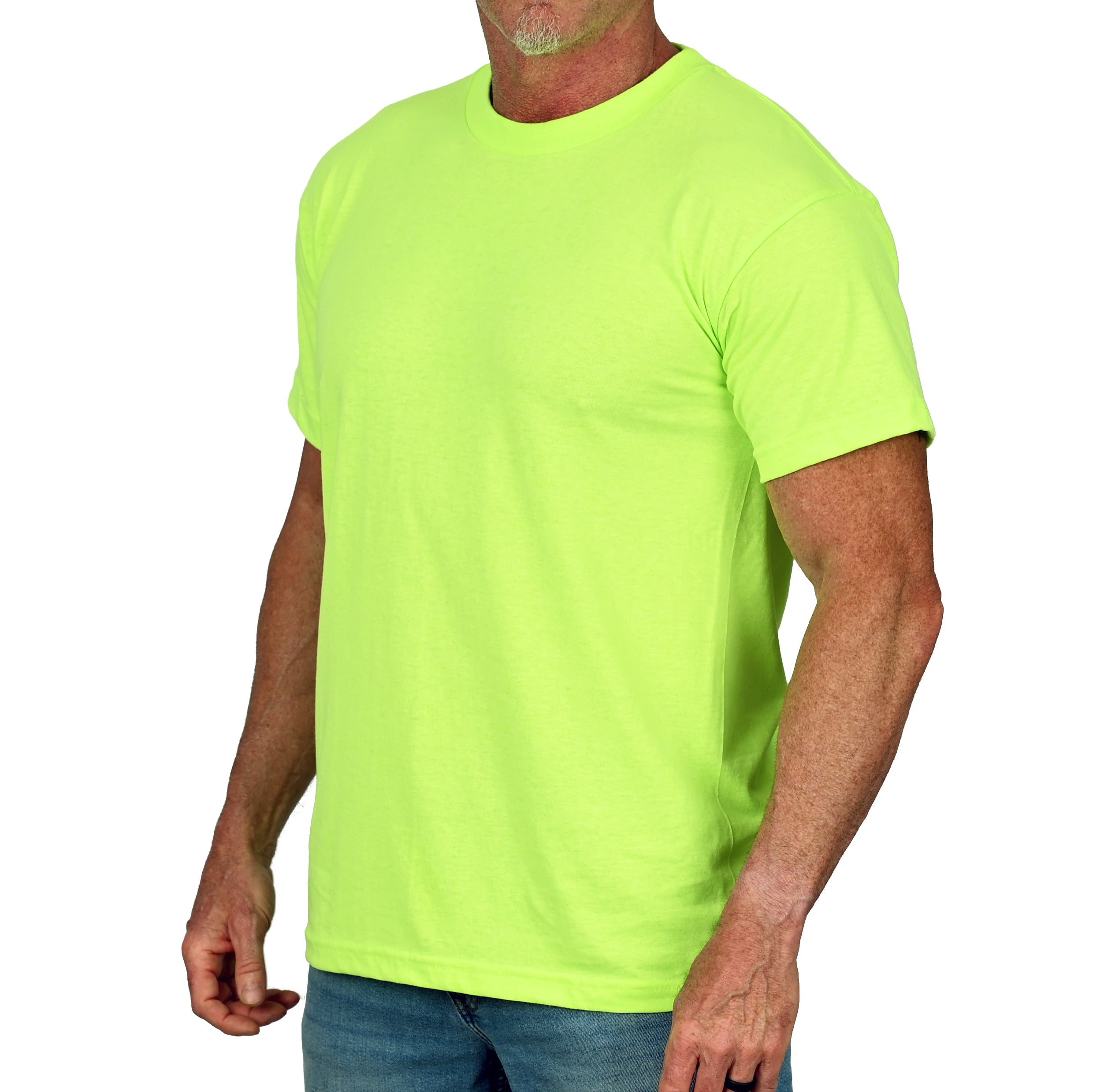 Men's Basic Hi-Vis Green Patriotic Work Shirt, Front Left View