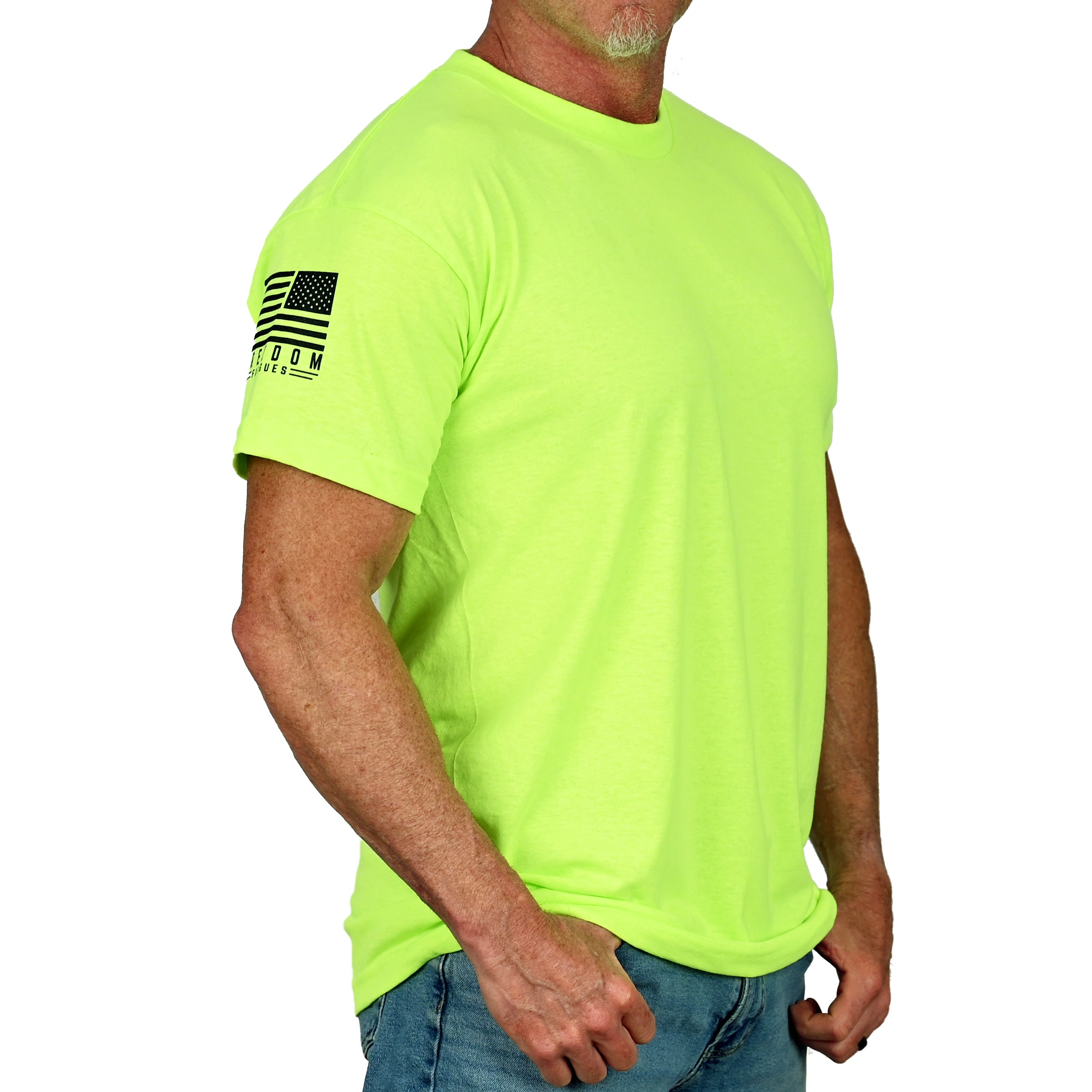 Men's Basic Hi-Vis Green Patriotic Work Shirt, Right Side