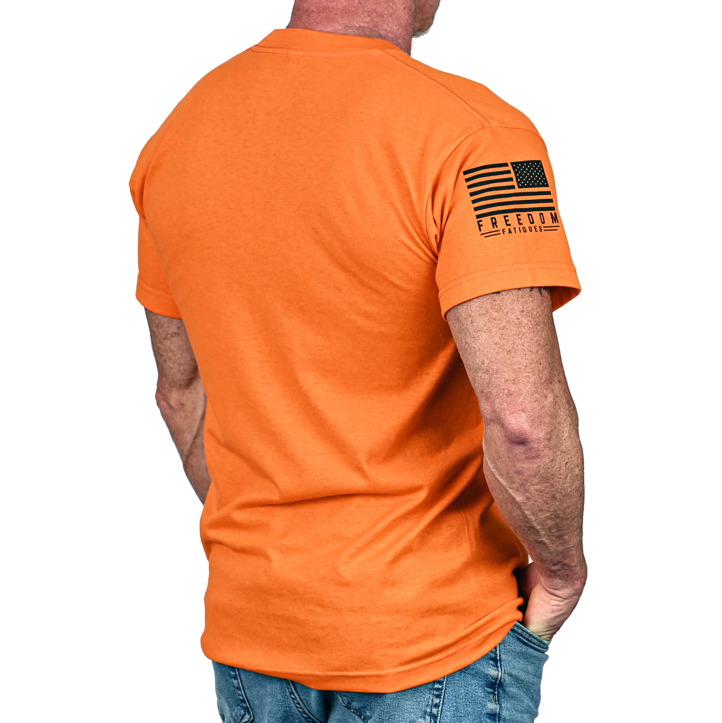 Men's Basic Hi-Vis Orange Patriotic Work Shirt, Back View