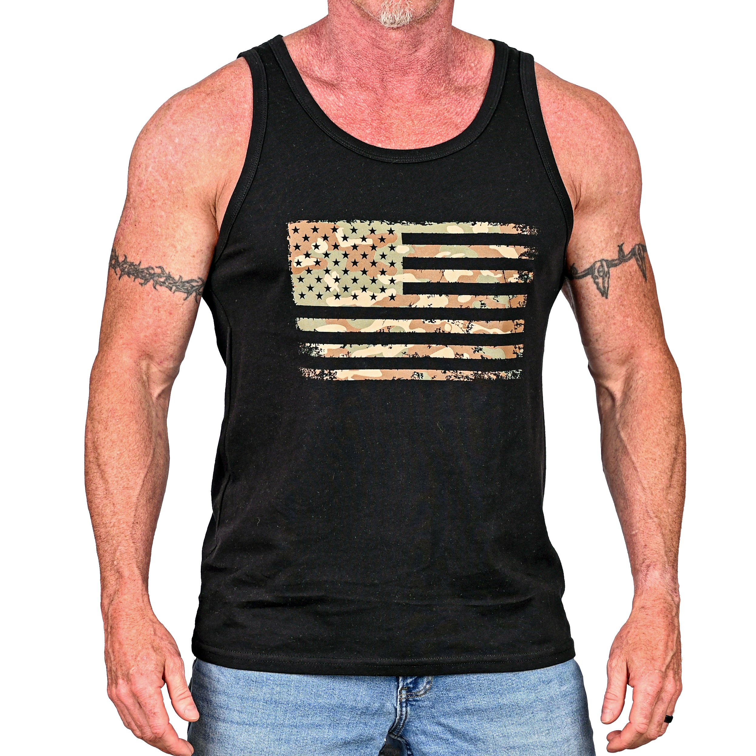 Men's Camo American Flag Patriotic Tank Top (Front View