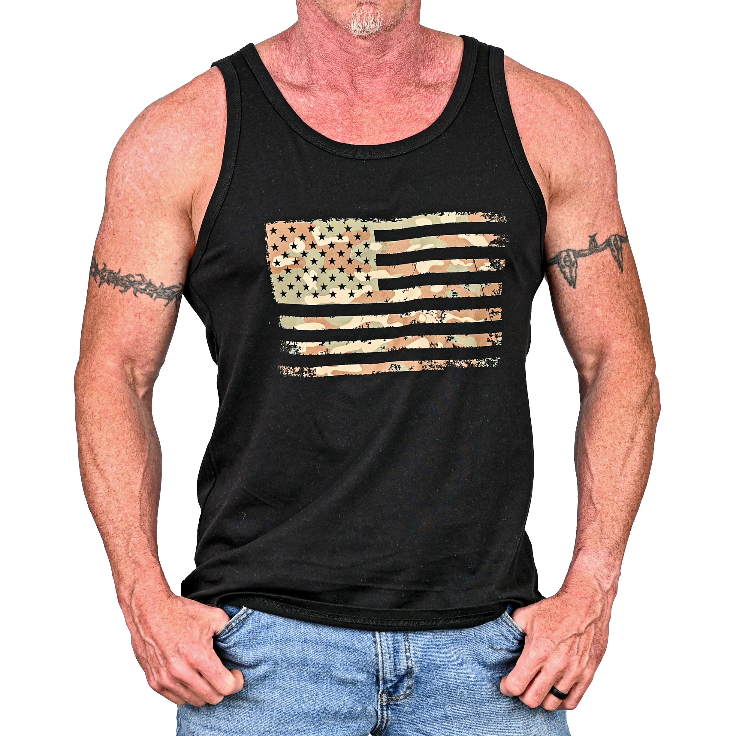 Men's Camo American Flag Patriotic Tank Top (Front View)