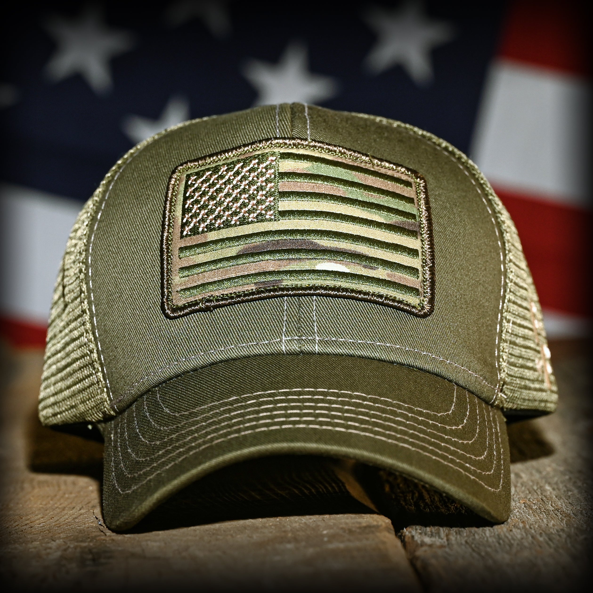 Green  MultiCam American Flag Patch Ball Cap