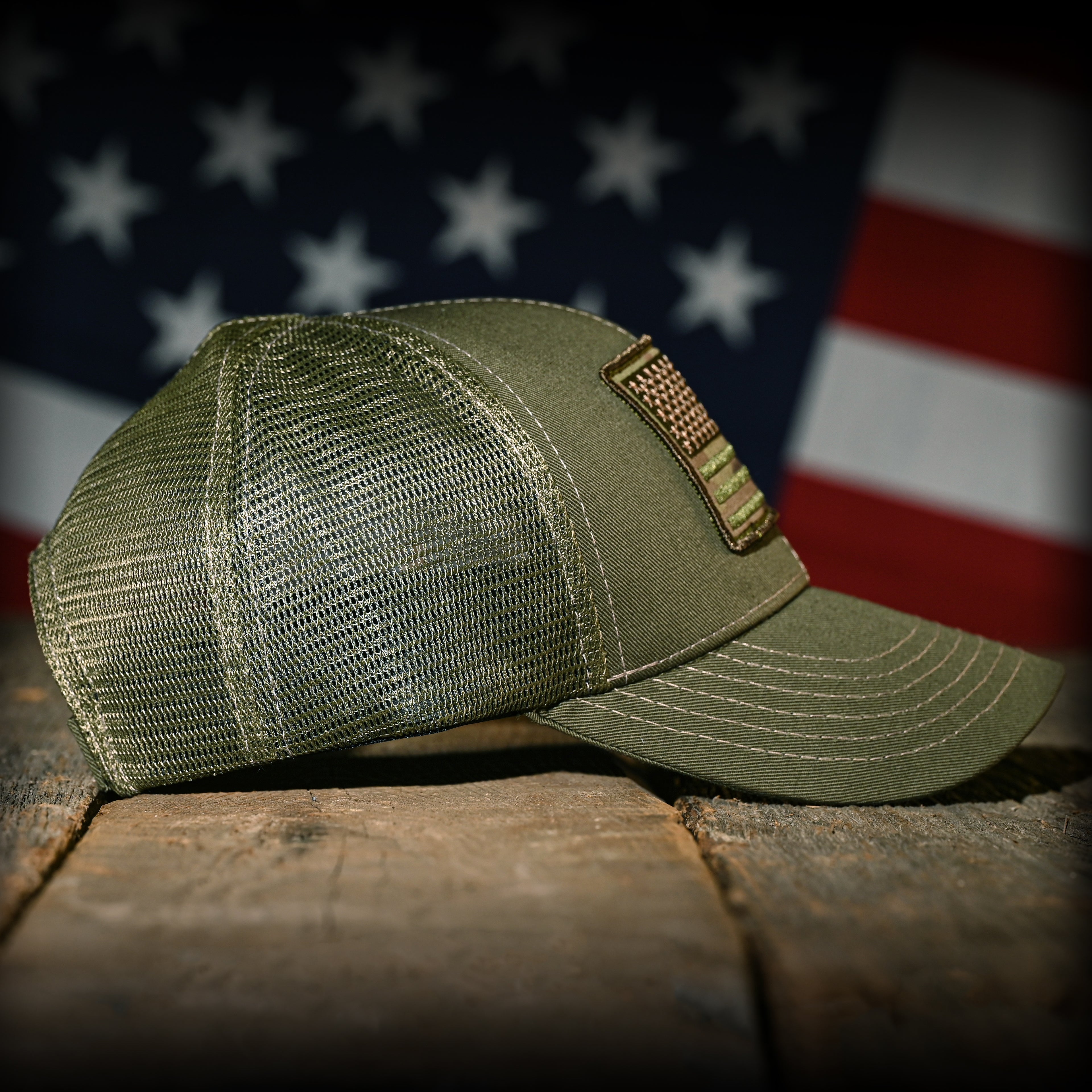 MultiCam American Flag Patch Green Ball Cap 