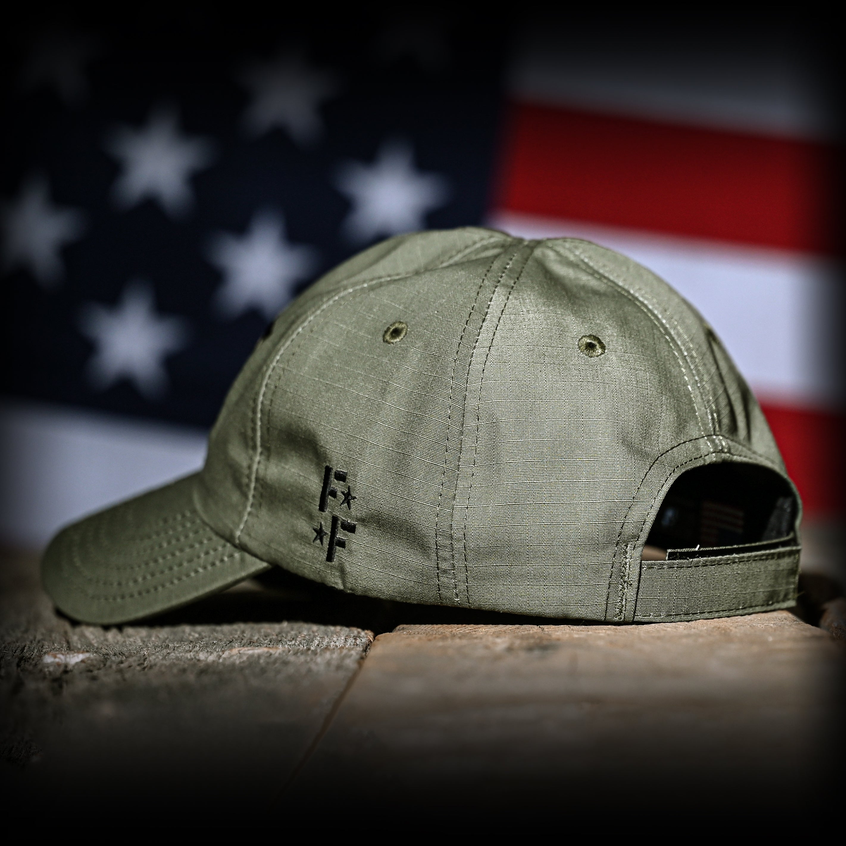 Ranger Green Ripstop Full Fabric American Flag Range Hat, Back Left View