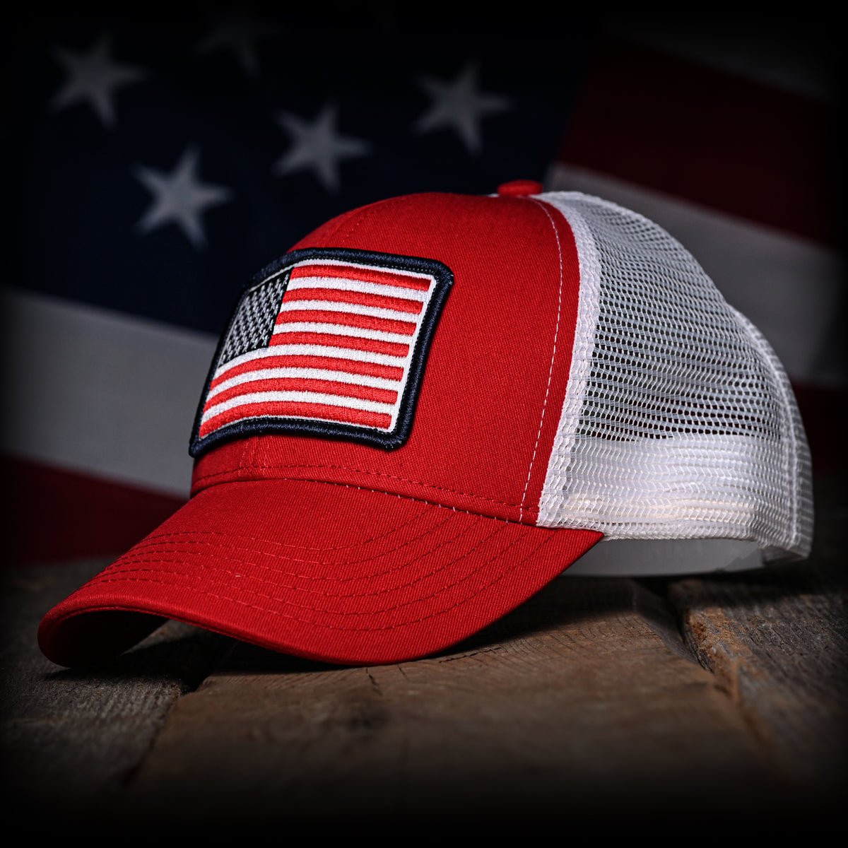 Red & White American Flag Trucker Hat