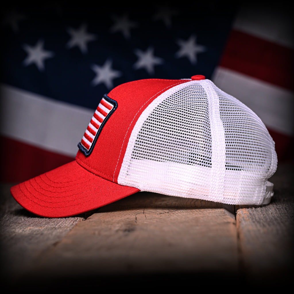 Red & White American Flag Trucker Hat