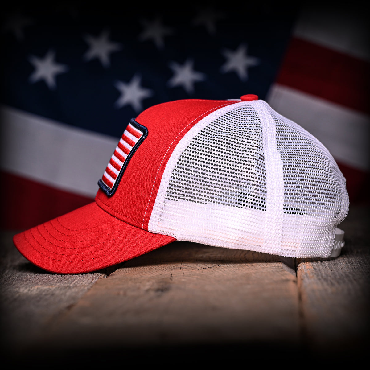 Red & White American Flag Trucker Hat
