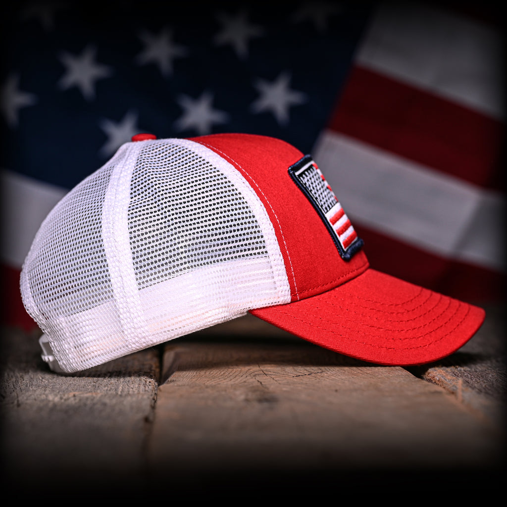Red & White American Flag Trucker Hat