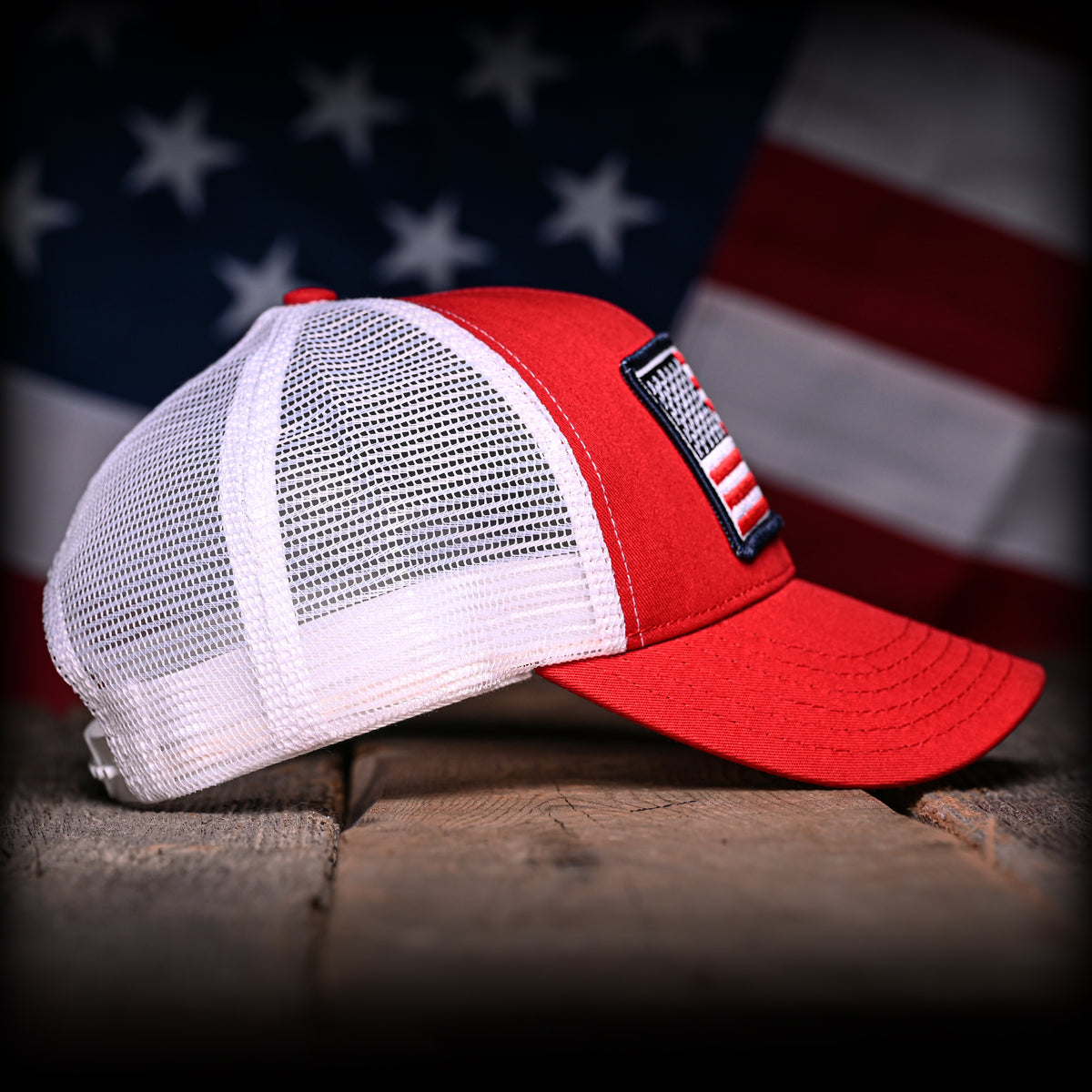 Red & White American Flag Trucker Hat