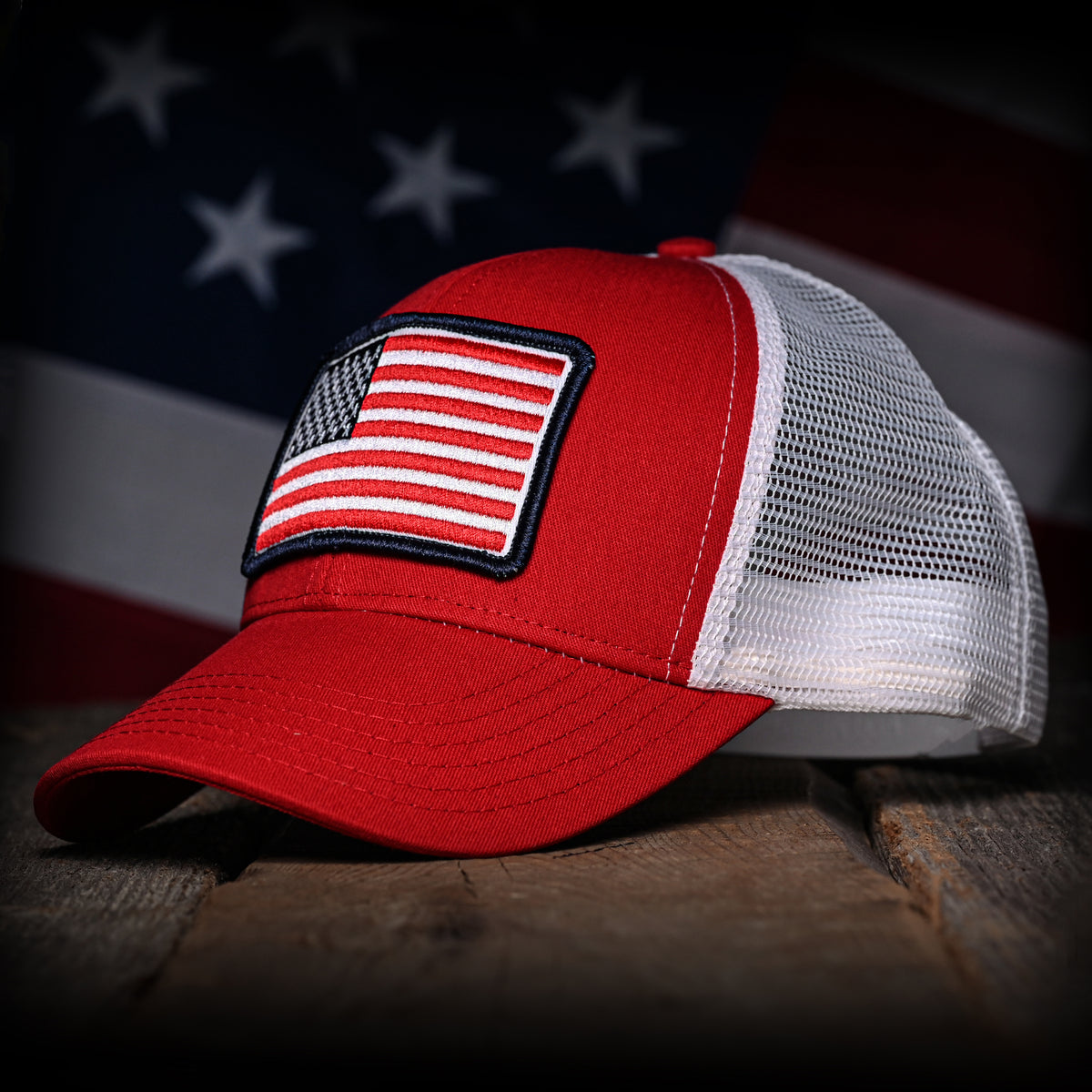 Red & White American Flag Trucker Hat