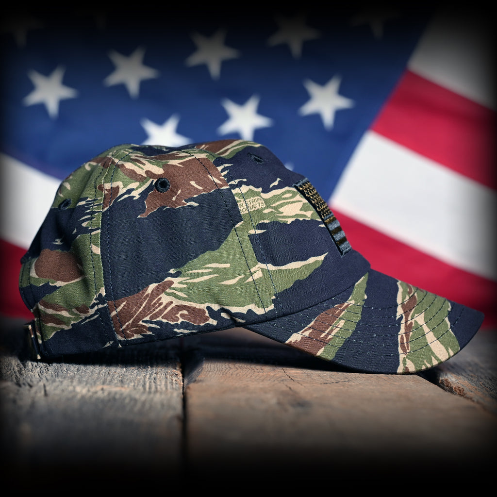 Right View of the Tiger Stripe Camo Full Fabric American Flag Range Hat