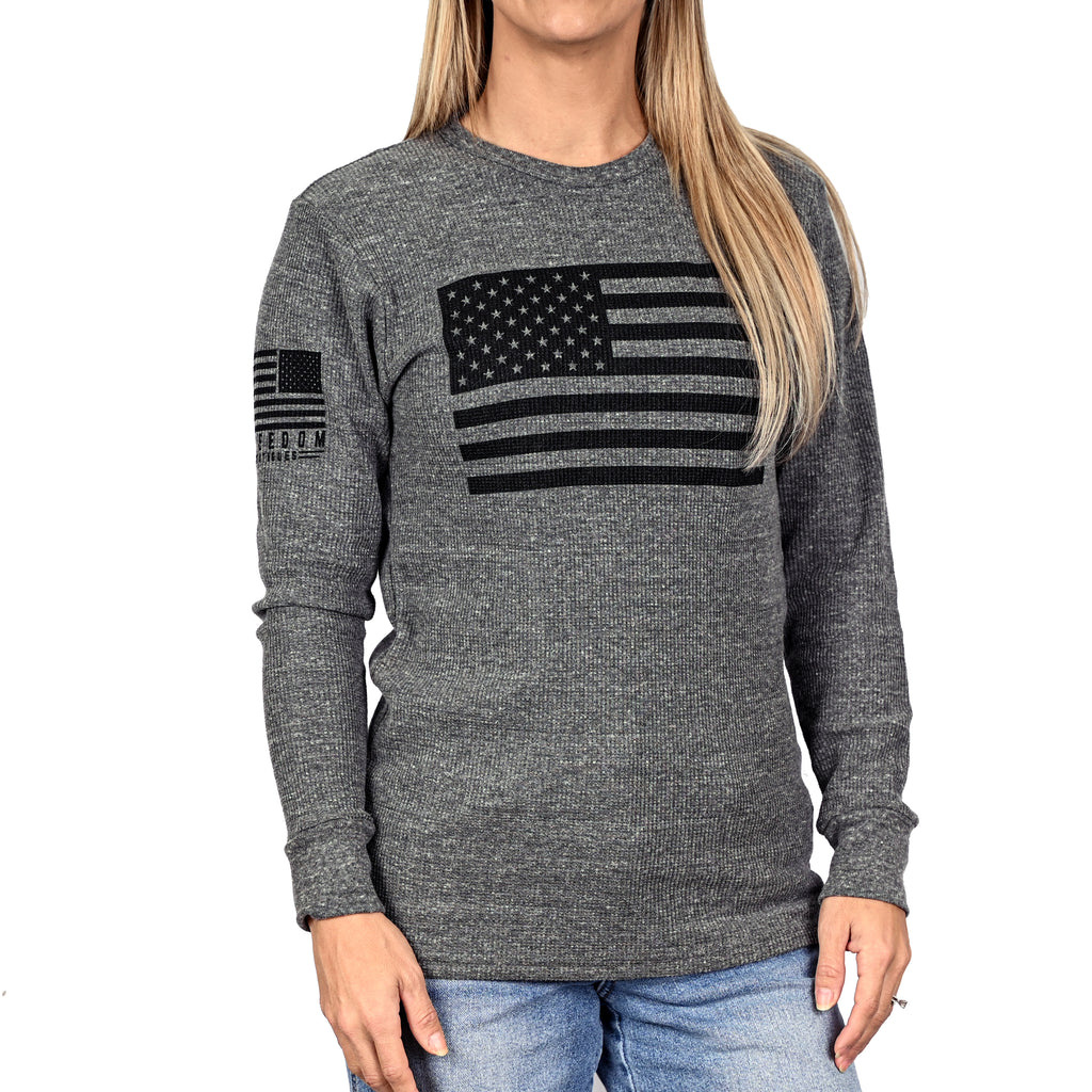 Women's American Flag Long Sleeve Patriotic Thermal - Boyfriend Fit