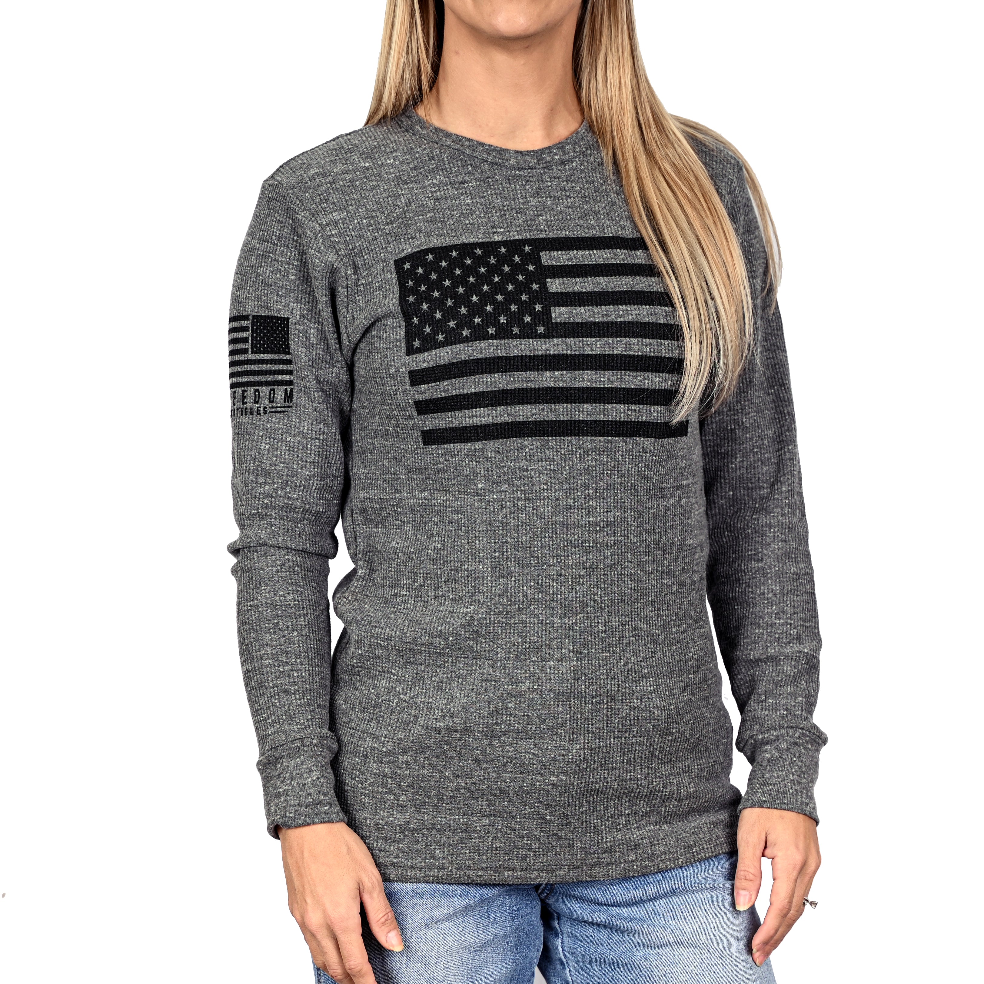 Women's American Flag Long Sleeve Patriotic Thermal - Boyfriend Fit