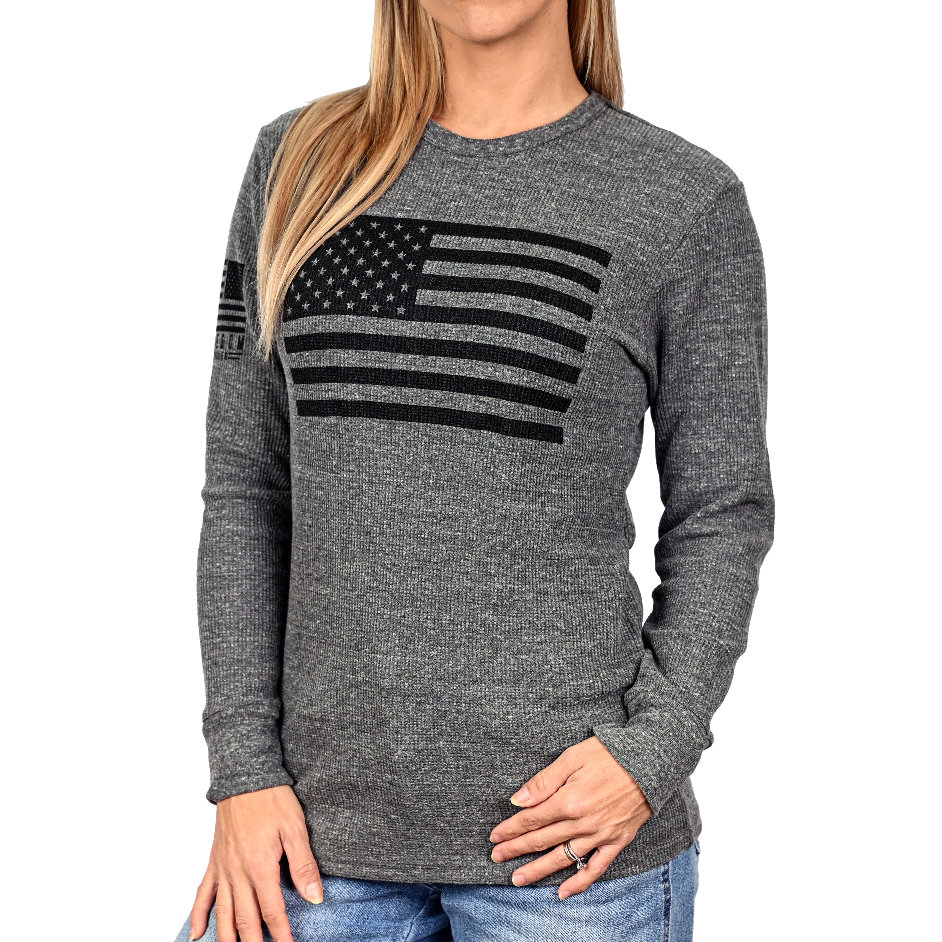 Women's American Flag Long Sleeve Patriotic Thermal - Boyfriend Fit