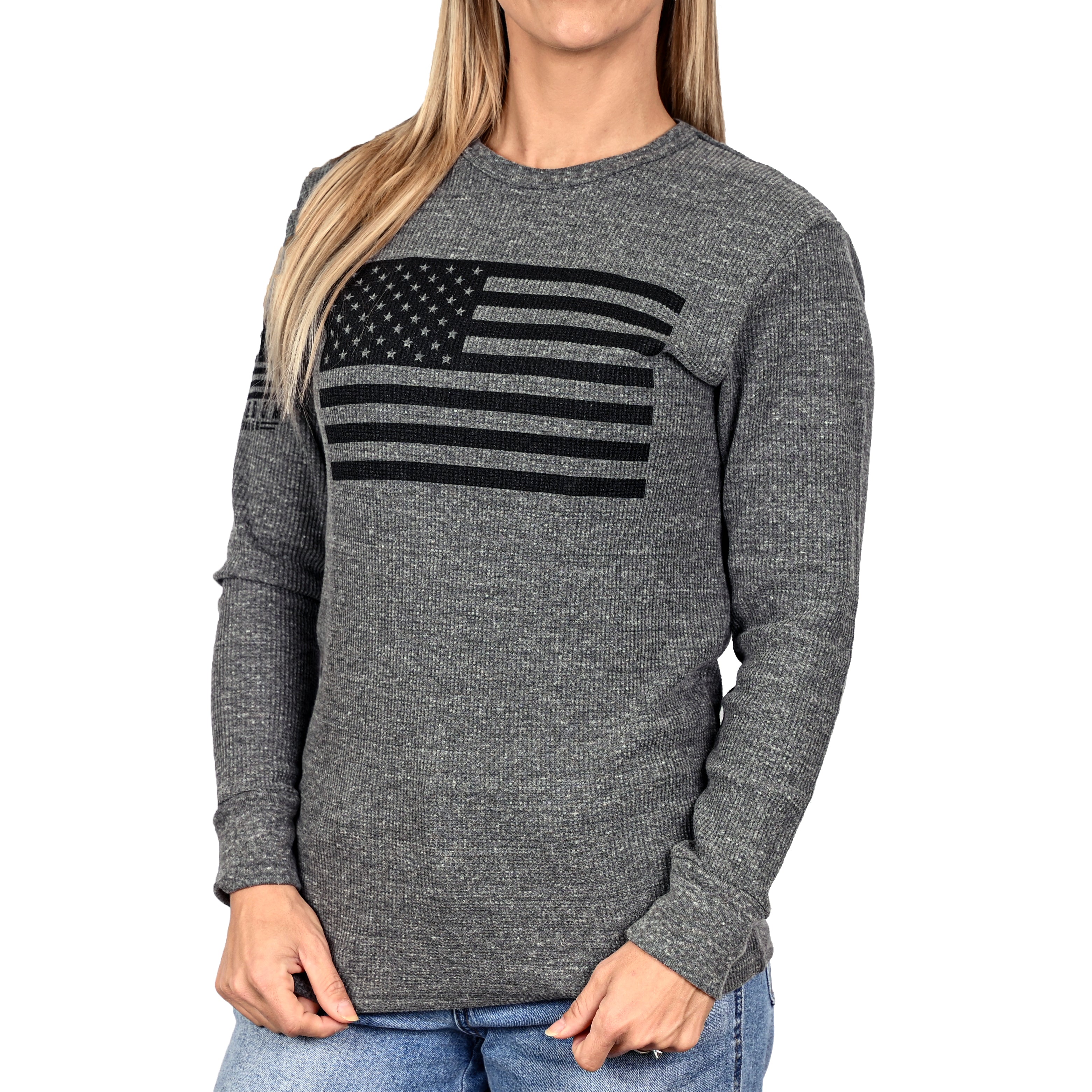 Women's American Flag Long Sleeve Patriotic Thermal - Boyfriend Fit