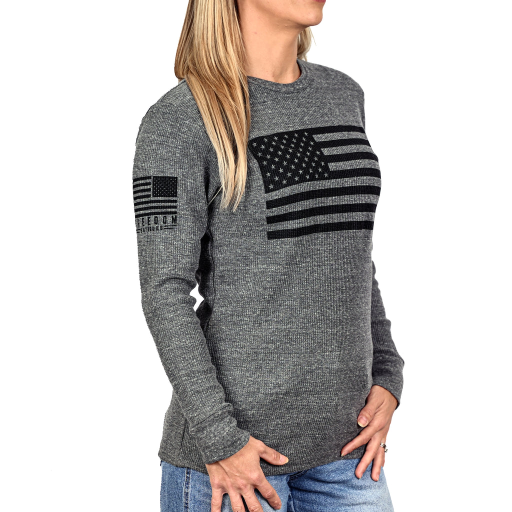 Women's American Flag Long Sleeve Patriotic Thermal - Boyfriend Fit