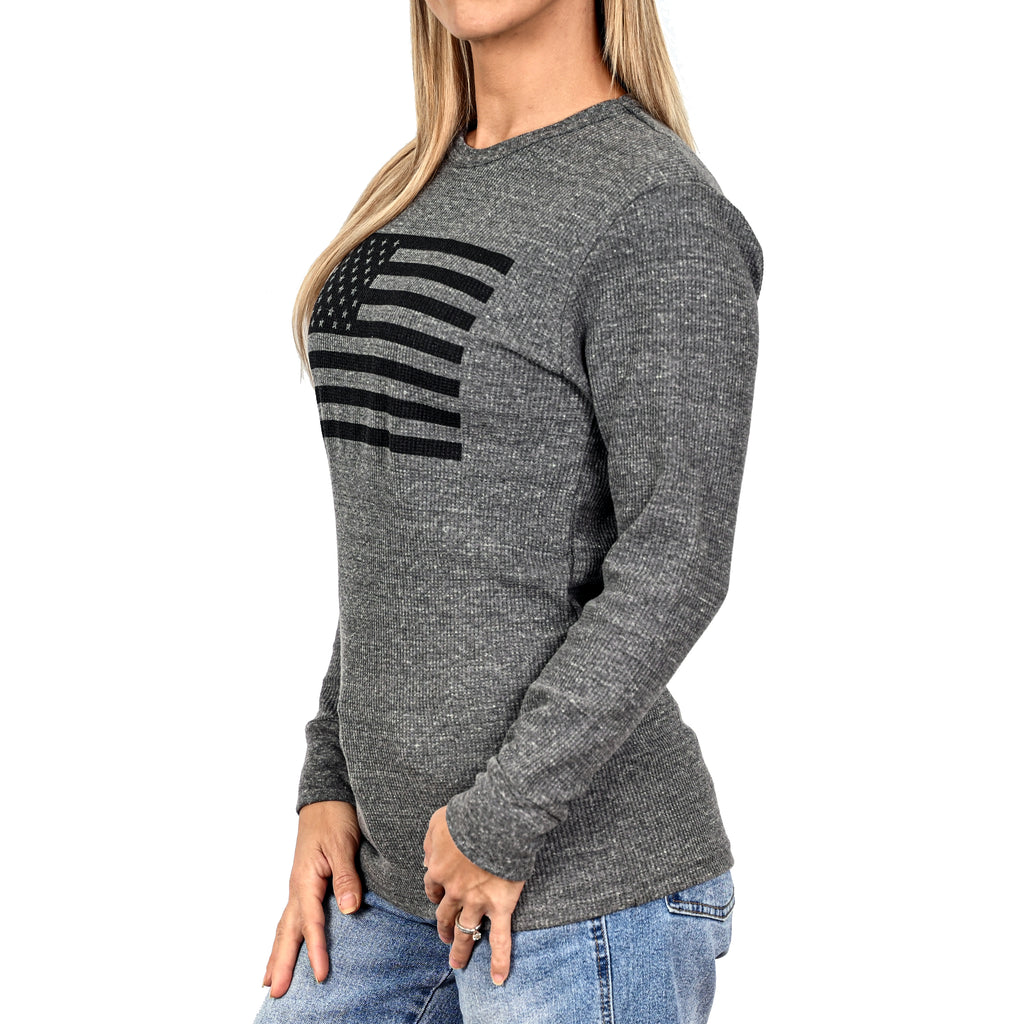 Women's American Flag Long Sleeve Patriotic Thermal - Boyfriend Fit