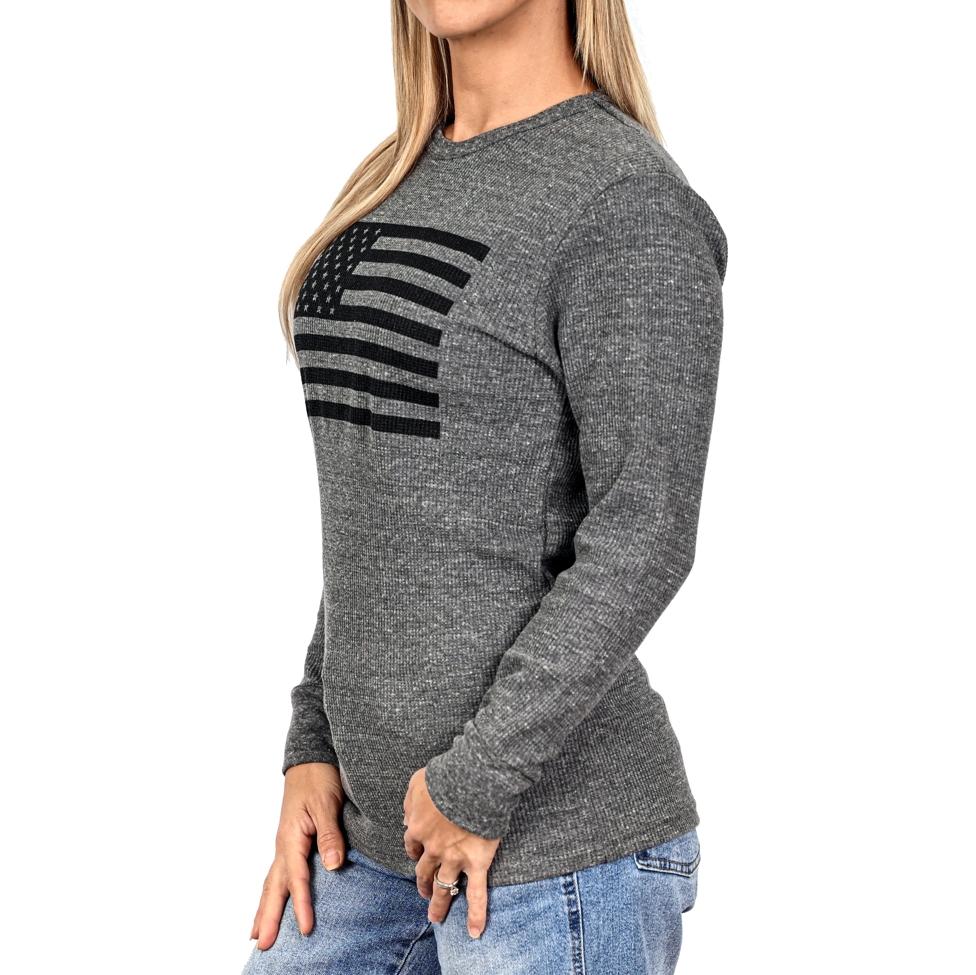 Women's American Flag Long Sleeve Patriotic Thermal - Boyfriend Fit