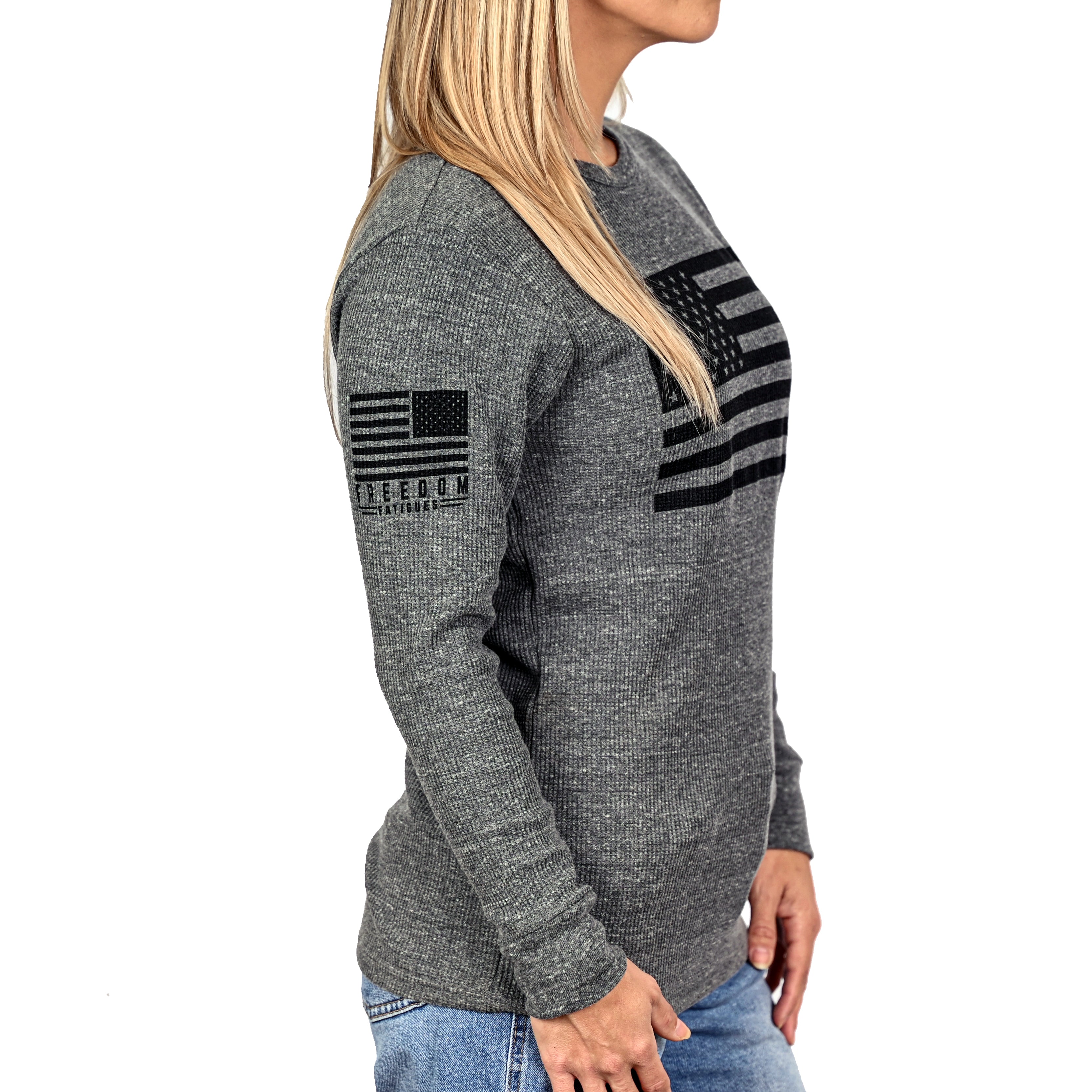 Women's American Flag Long Sleeve Patriotic Thermal - Boyfriend Fit
