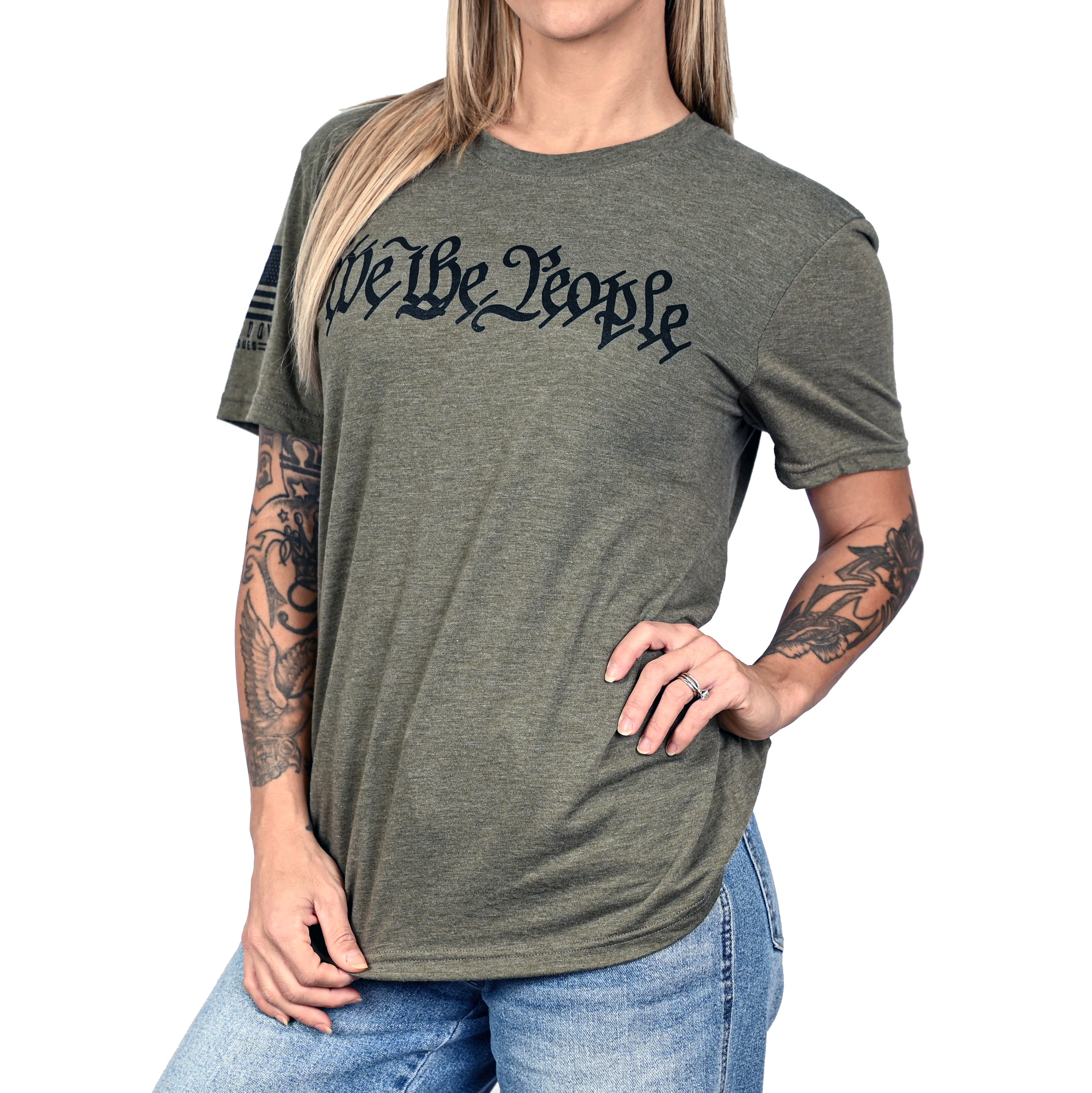 Women's We The People Boyfriend Fit Military Green Patriotic Tshirt