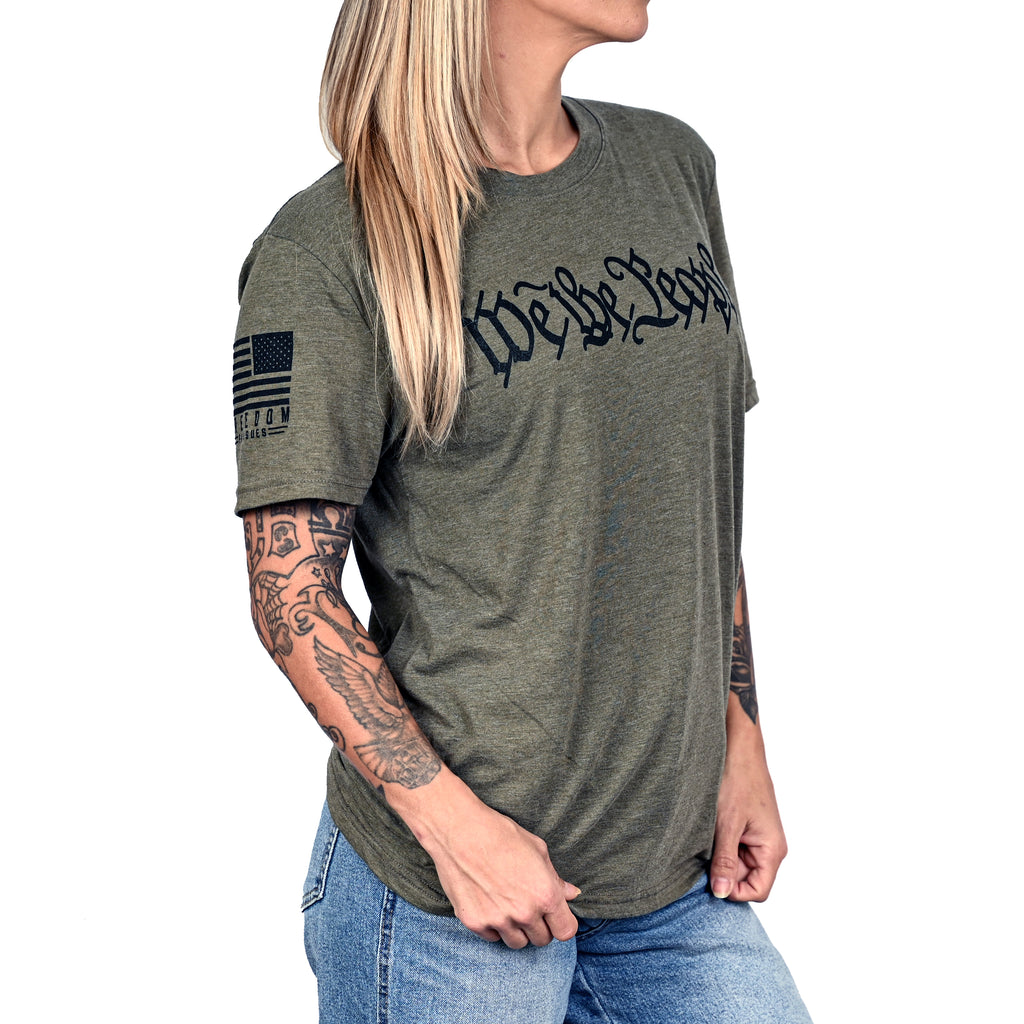 Women's We The People Boyfriend Fit Military Green Patriotic Tshirt