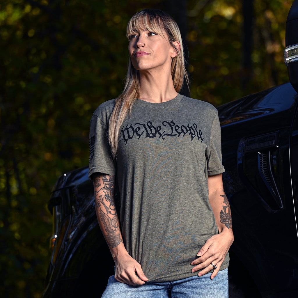 Women's We The People Boyfriend Fit Military Green Patriotic Tshirt