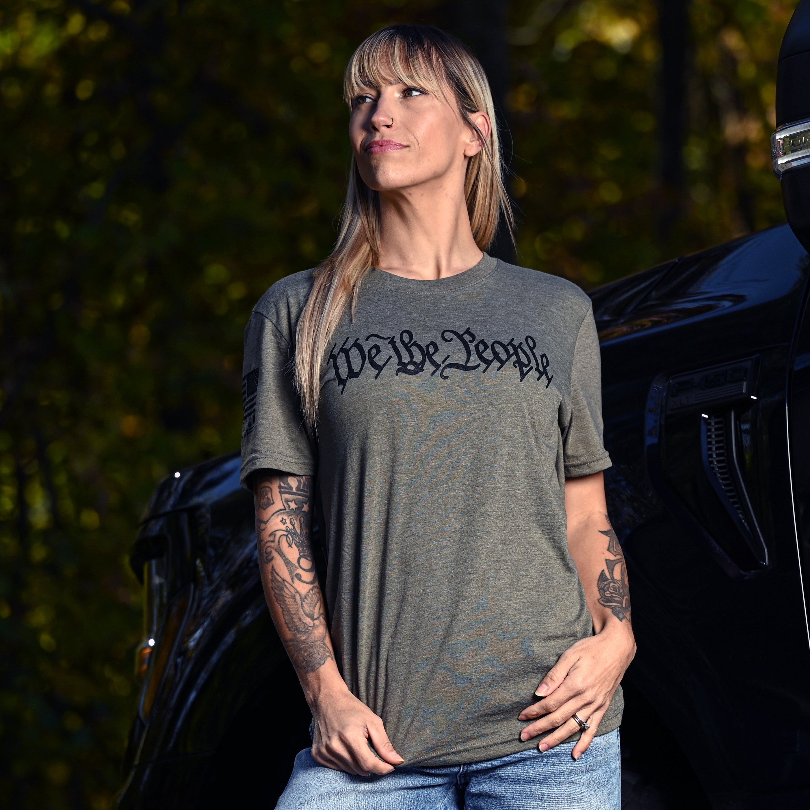 Women's We The People Boyfriend Fit Military Green Patriotic Tshirt