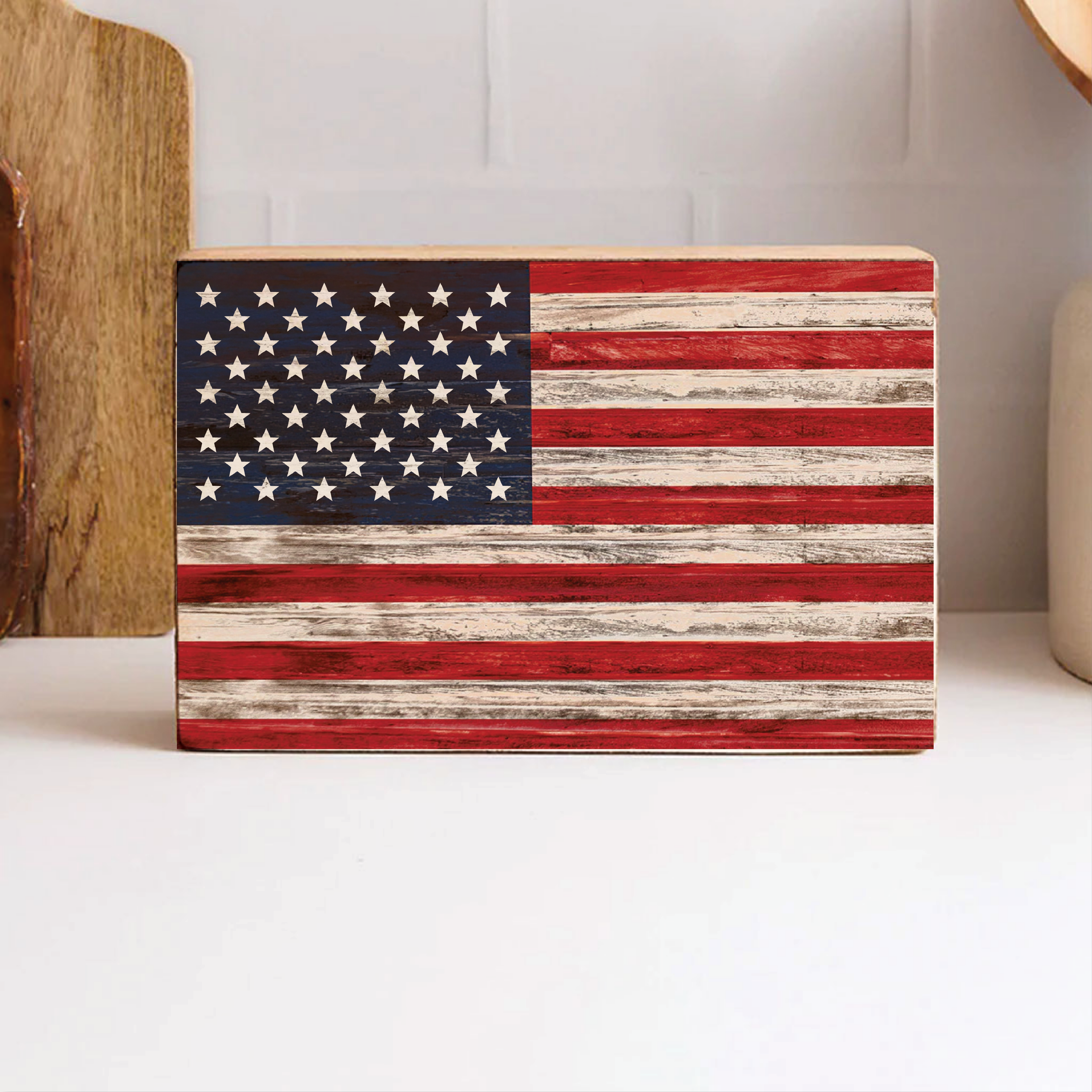 XL American Flag Wooden Block