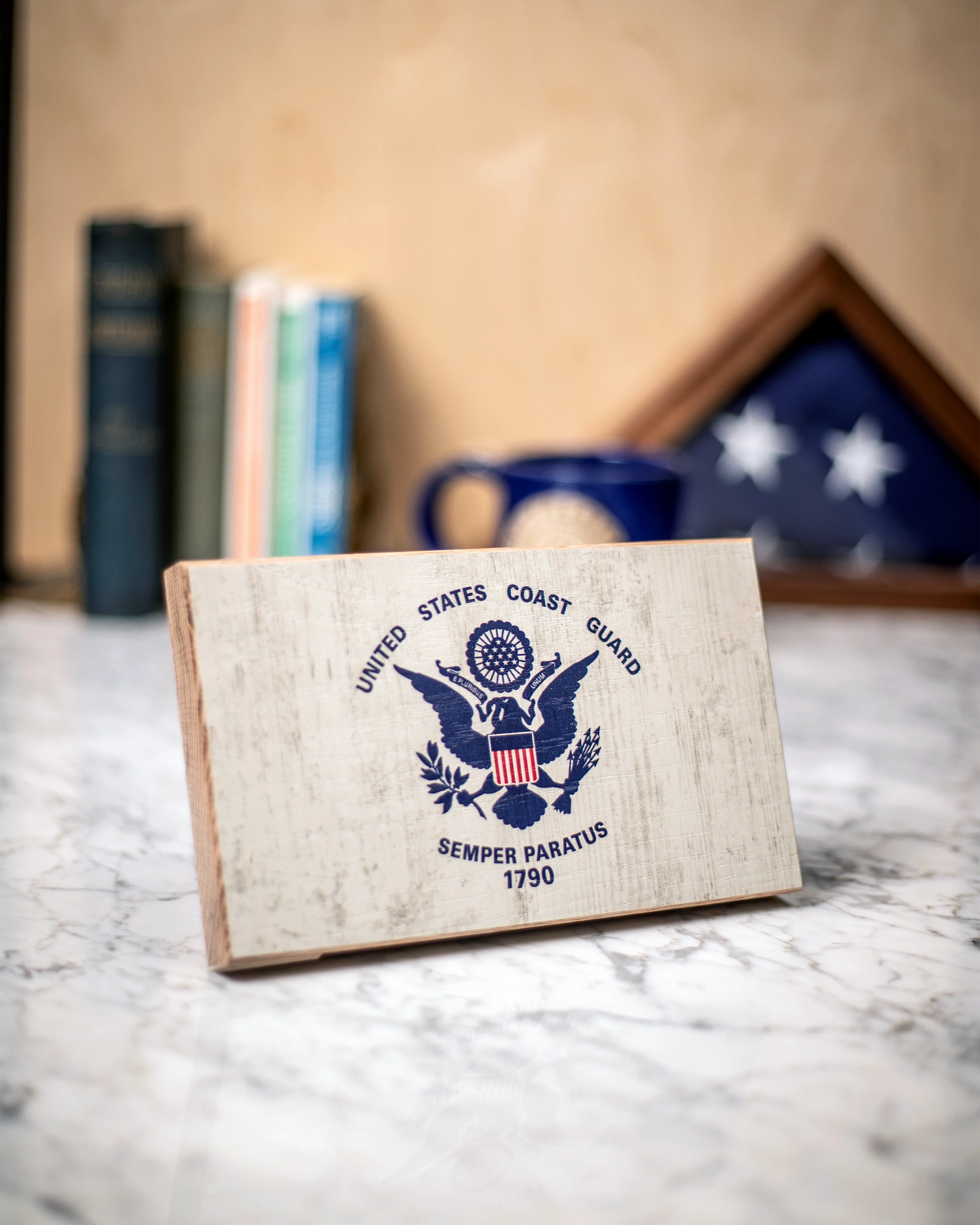 Coast Guard Wooden Desk Flag