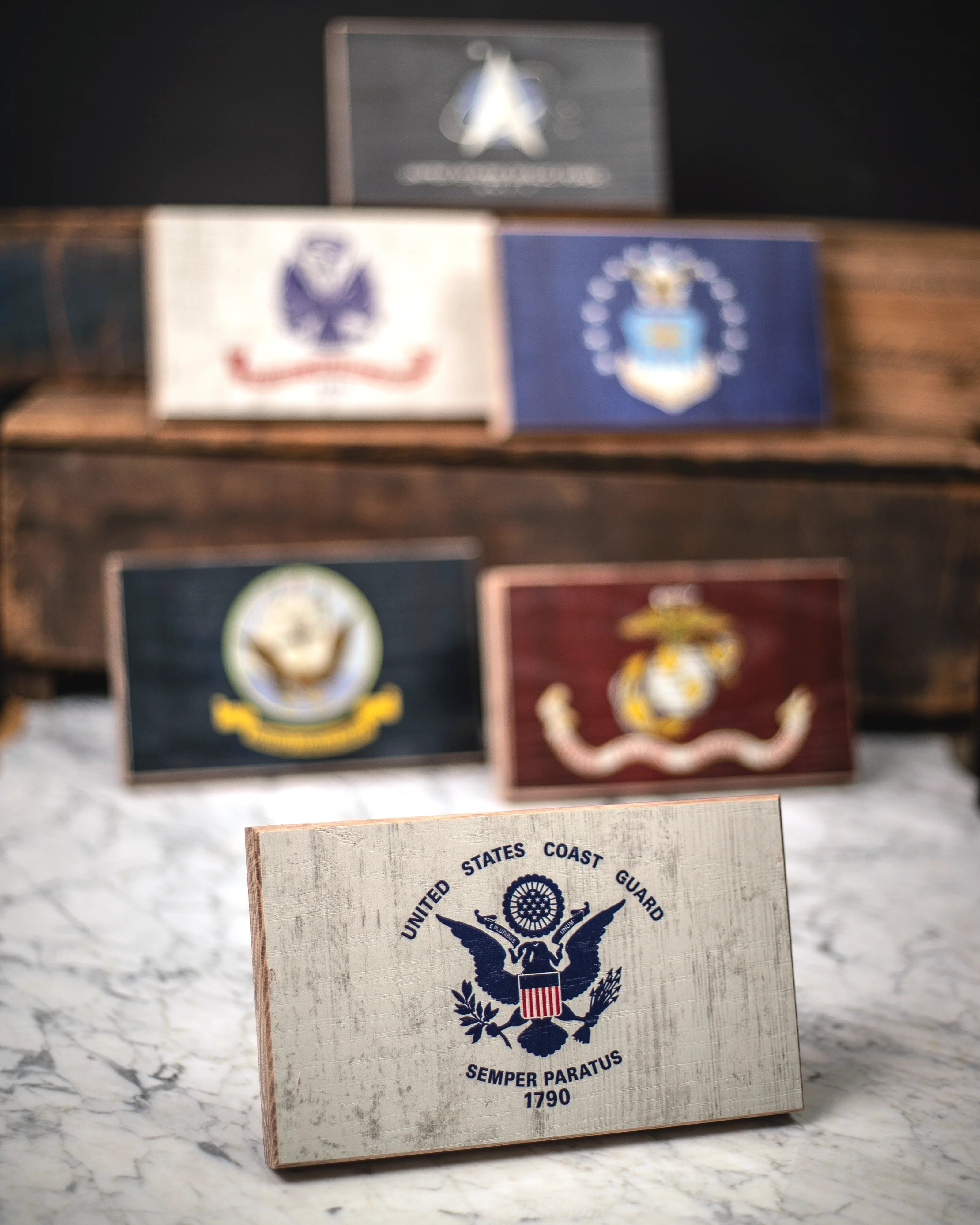 Coast Guard Wooden Desk Flag