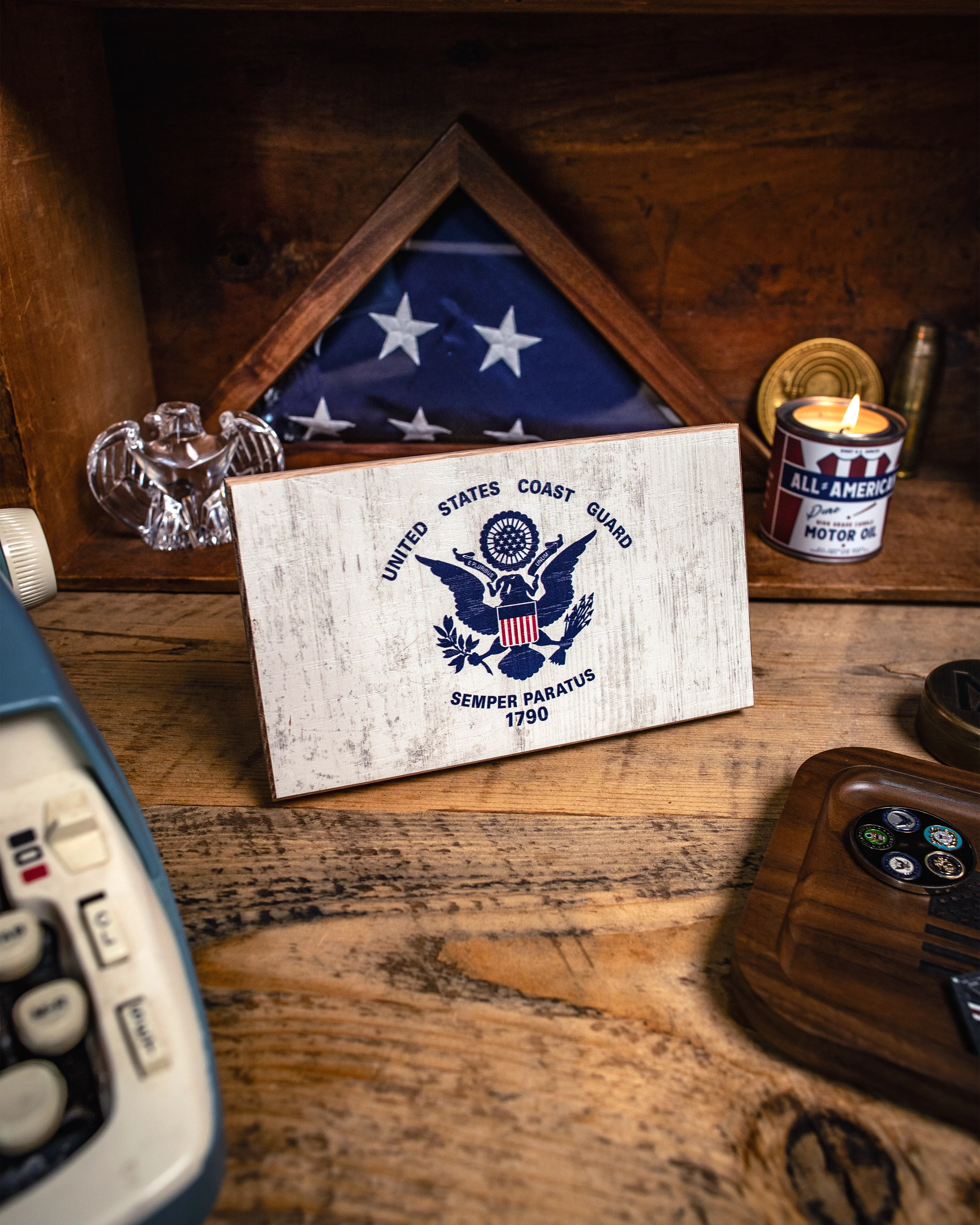 Coast Guard Wooden Desk Flag