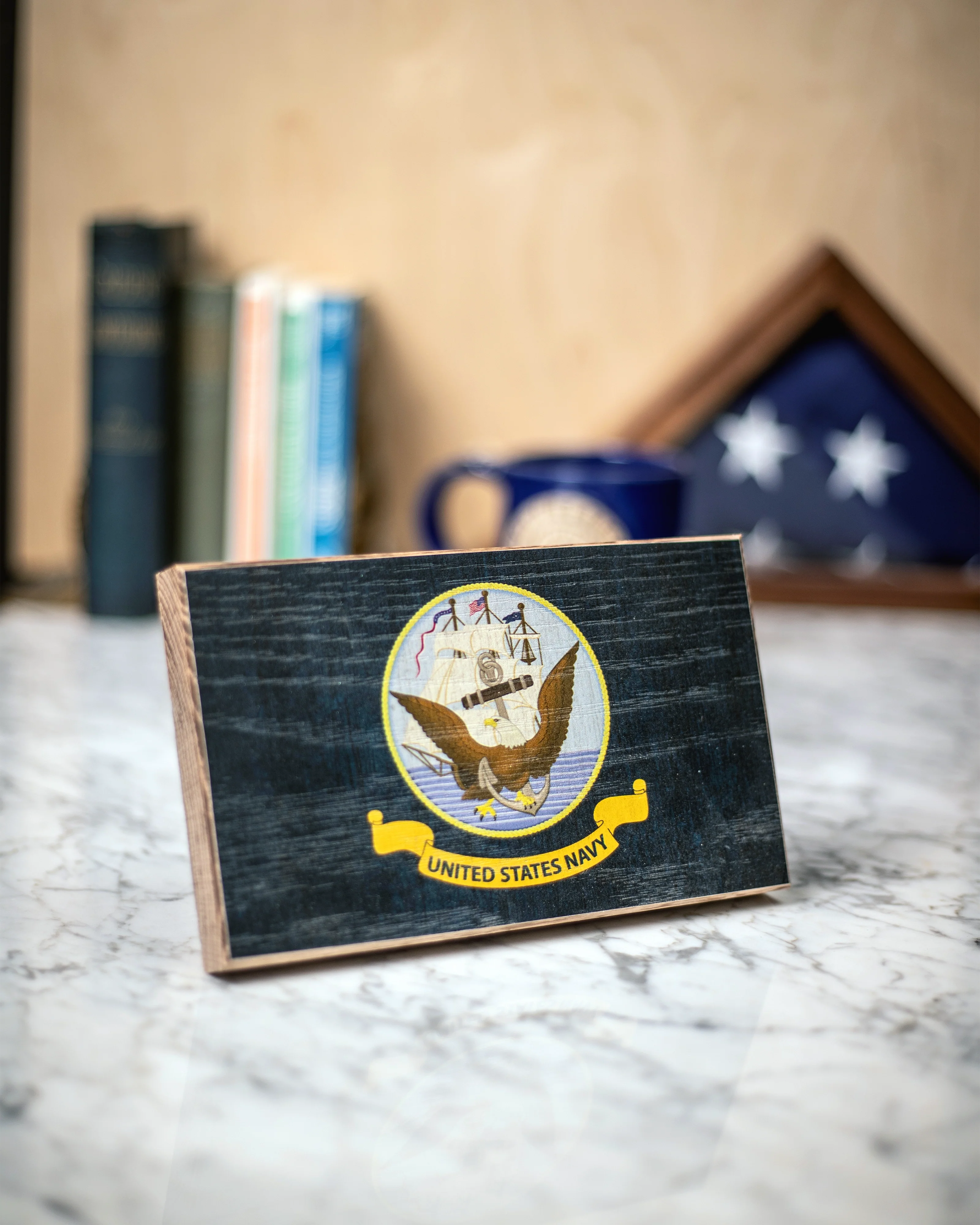 Navy Wooden Desk Flag