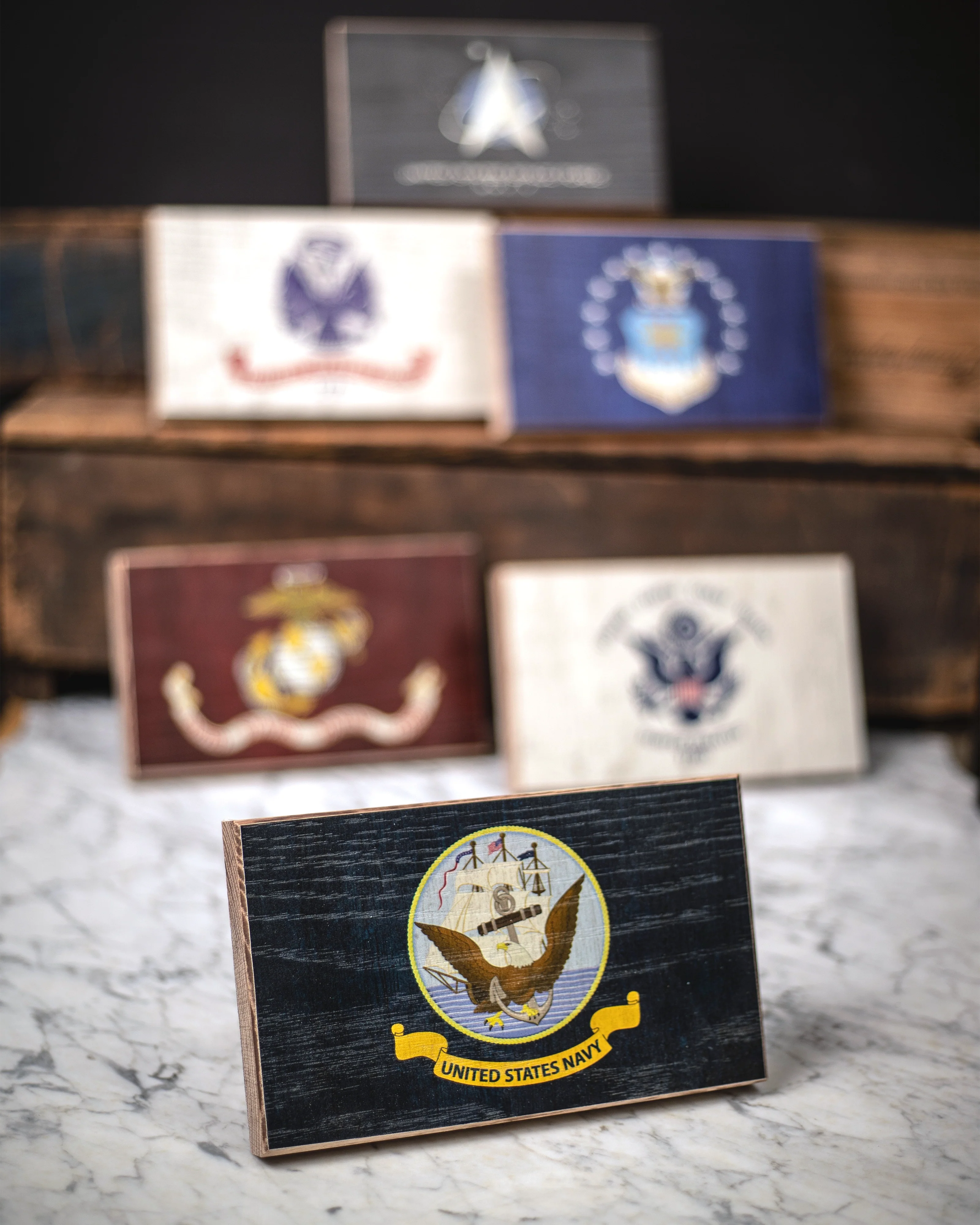 Navy Wooden Desk Flag