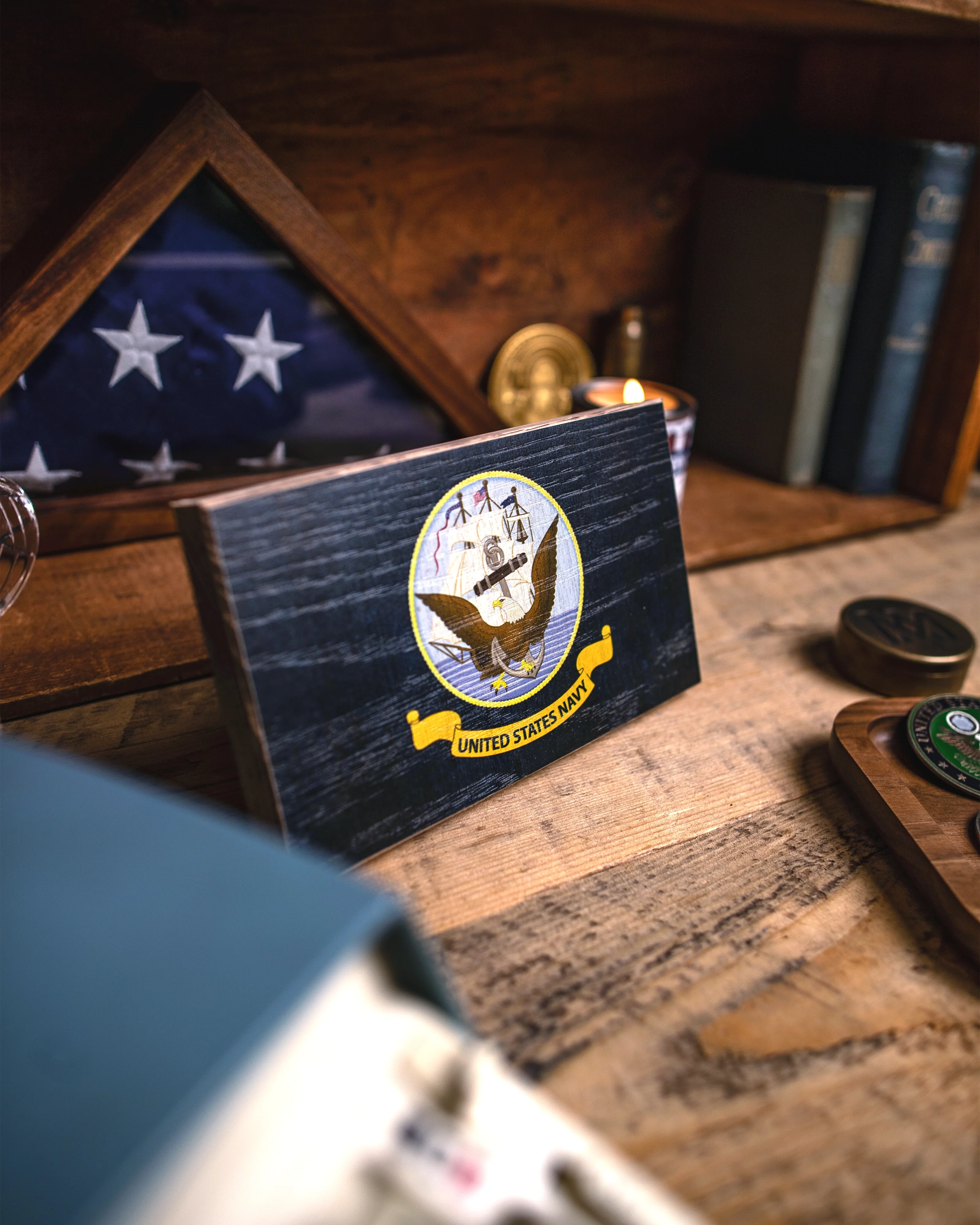 Navy Wooden Desk Flag